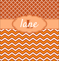 Thumbnail for Personalized Quatrefoil and Chevron II Shower Curtain - Orange and White - Fancy Nameplate II - Decorate View