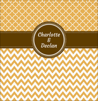 Thumbnail for Personalized Quatrefoil and Chevron III Shower Curtain - Gold and Brown - Circle Nameplate - Decorate View