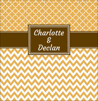 Thumbnail for Personalized Quatrefoil and Chevron III Shower Curtain - Gold and Brown - Rectangle Nameplate - Decorate View