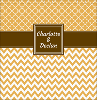 Thumbnail for Personalized Quatrefoil and Chevron III Shower Curtain - Gold and Brown - Square Nameplate - Decorate View