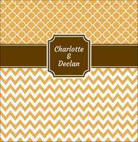 Thumbnail for Personalized Quatrefoil and Chevron III Shower Curtain - Gold and Brown - Stamp Nameplate - Decorate View