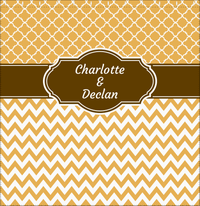 Thumbnail for Personalized Quatrefoil and Chevron III Shower Curtain - Gold and Brown - Fancy Nameplate - Decorate View