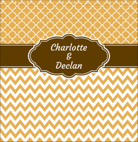 Thumbnail for Personalized Quatrefoil and Chevron III Shower Curtain - Gold and Brown - Fancy Nameplate II - Decorate View