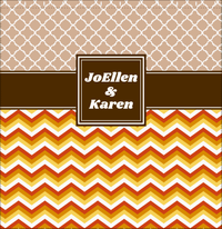 Thumbnail for Personalized Quatrefoil and Chevron IV Shower Curtain - Brown and Orange - Square Nameplate - Decorate View