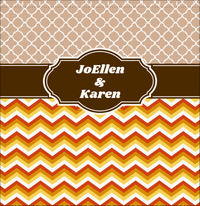 Thumbnail for Personalized Quatrefoil and Chevron IV Shower Curtain - Brown and Orange - Fancy Nameplate - Decorate View