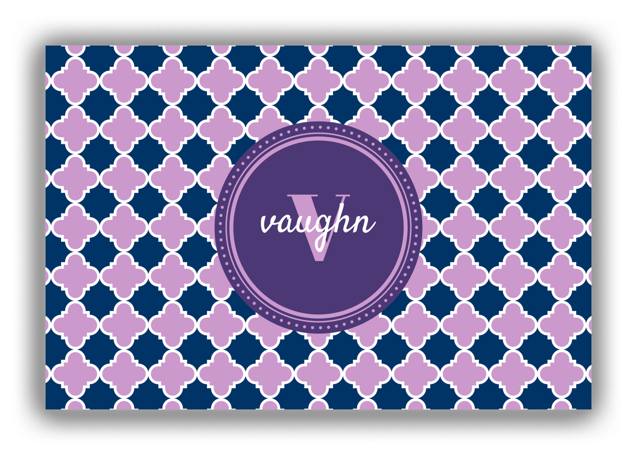 Personalized Quatrefoil Canvas Wrap & Photo Print - Purple with Circle Nameplate - Front View
