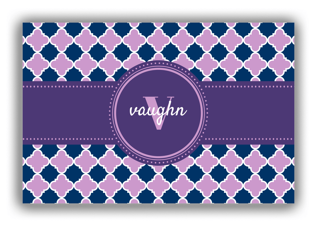 Personalized Quatrefoil Canvas Wrap & Photo Print - Purple with Circle Ribbon Nameplate - Front View