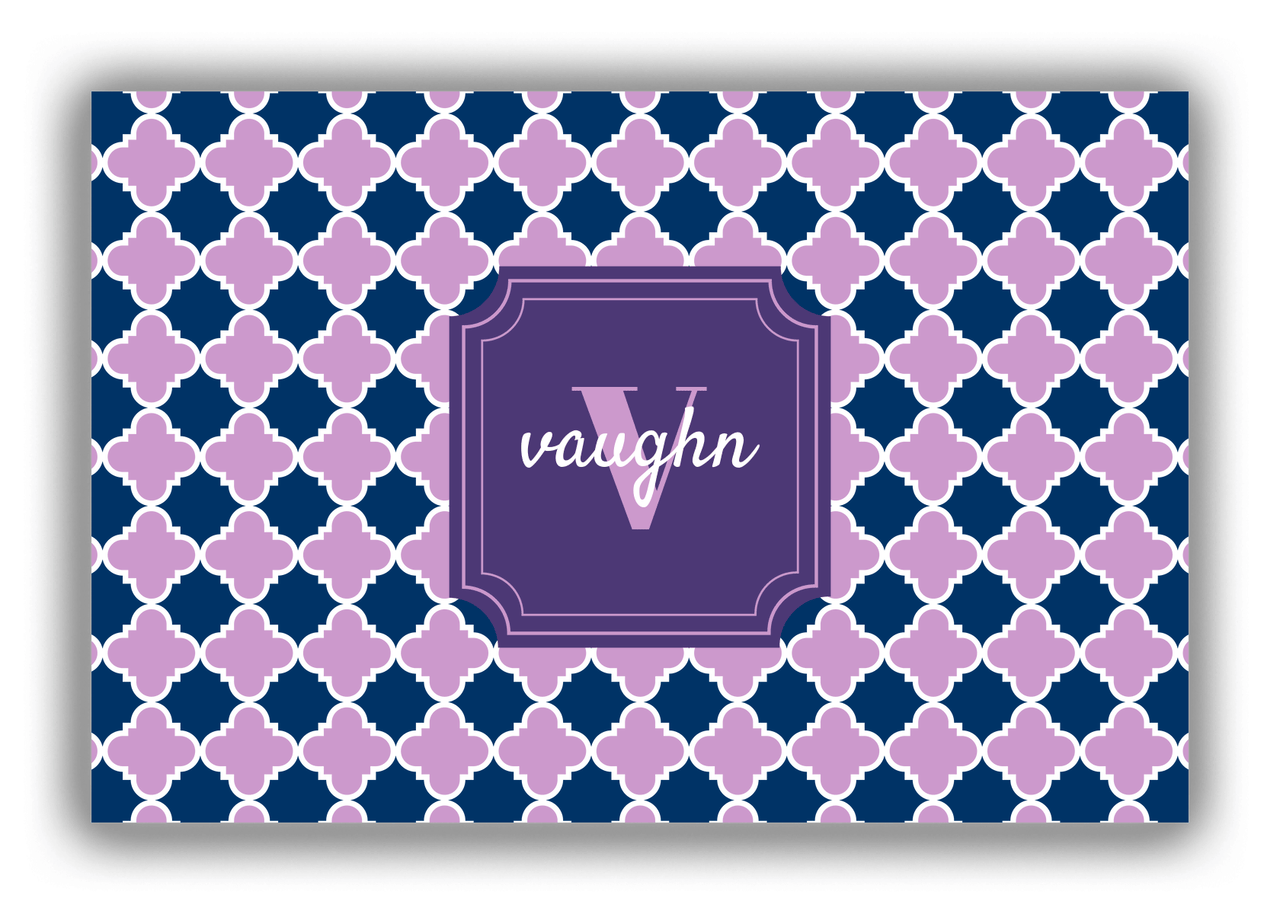 Personalized Quatrefoil Canvas Wrap & Photo Print - Purple with Stamp Nameplate - Front View
