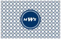 Thumbnail for Personalized Quatrefoil Placemat - Light Grey and White - Navy Circle Frame -  View