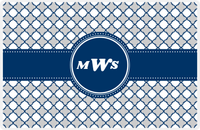 Thumbnail for Personalized Quatrefoil Placemat - Light Grey and White - Navy Circle Frame with Ribbon -  View