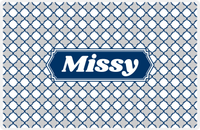 Thumbnail for Personalized Quatrefoil Placemat - Light Grey and White - Navy Decorative Rectangle Frame -  View