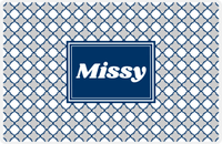 Thumbnail for Personalized Quatrefoil Placemat - Light Grey and White - Navy Rectangle Frame -  View