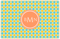 Thumbnail for Personalized Quatrefoil Placemat - Viking Blue and Mustard - Tangerine Circle Frame -  View