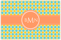 Thumbnail for Personalized Quatrefoil Placemat - Viking Blue and Mustard - Tangerine Circle Frame With Ribbon -  View