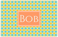 Thumbnail for Personalized Quatrefoil Placemat - Viking Blue and Mustard - Tangerine Rectangle Frame -  View