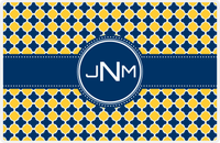 Thumbnail for Personalized Quatrefoil Placemat - Navy and Mustard - Navy Circle Frame With Ribbon -  View