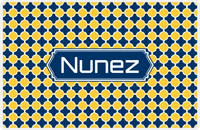 Thumbnail for Personalized Quatrefoil Placemat - Navy and Mustard - Navy Decorative Rectangle Frame -  View