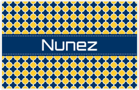 Thumbnail for Personalized Quatrefoil Placemat - Navy and Mustard - Navy Ribbon Frame -  View