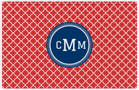 Thumbnail for Personalized Quatrefoil Placemat - Cherry Red and White - Navy Circle Frame -  View