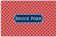 Thumbnail for Personalized Quatrefoil Placemat - Cherry Red and White - Navy Decorative Rectangle Frame -  View