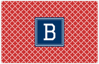 Thumbnail for Personalized Quatrefoil Placemat - Cherry Red and White - Navy Square Frame -  View