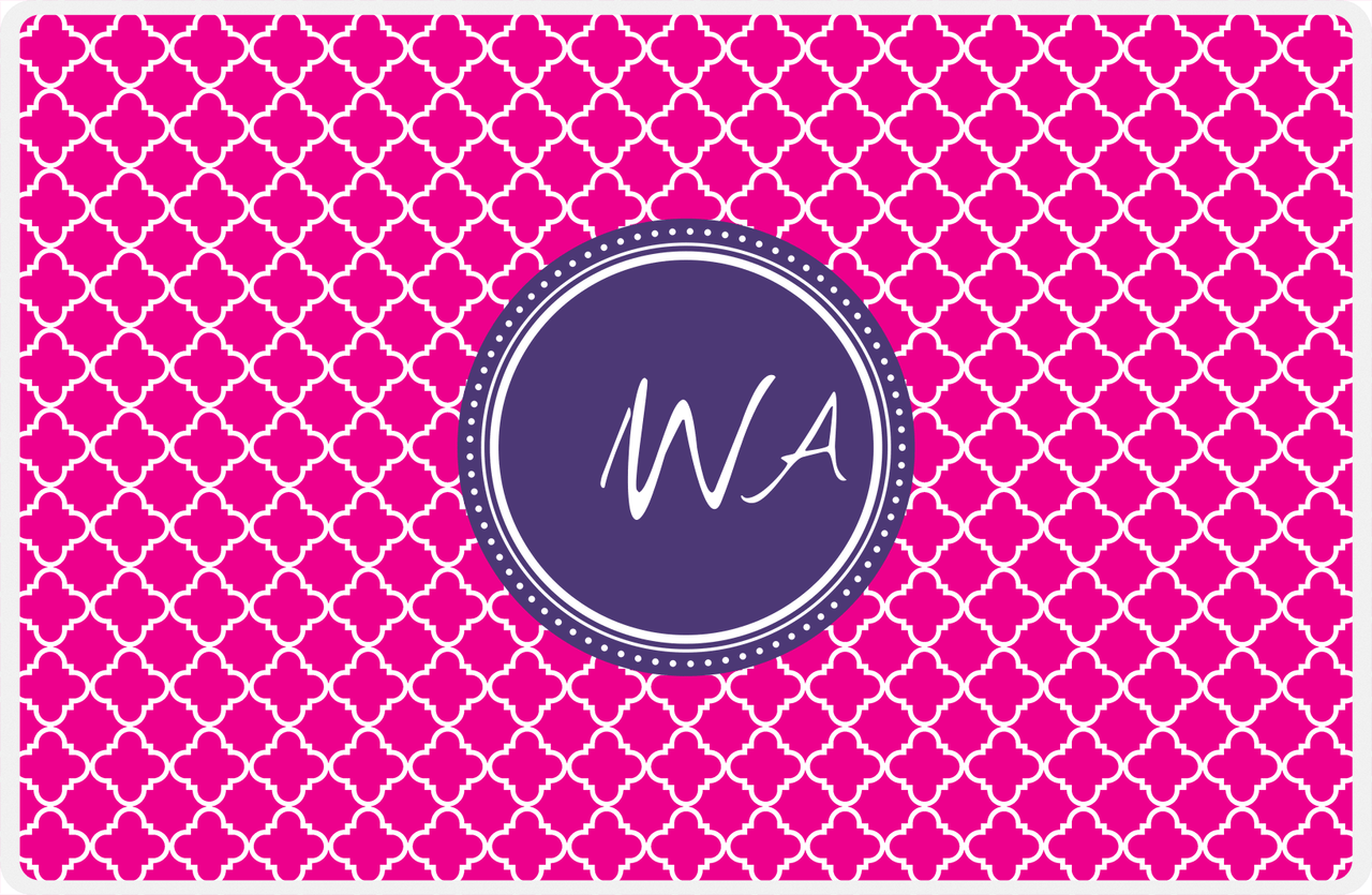 Personalized Quatrefoil Placemat - Hot Pink and White - Indigo Circle Frame -  View