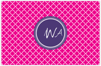 Thumbnail for Personalized Quatrefoil Placemat - Hot Pink and White - Indigo Circle Frame -  View