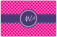 Thumbnail for Personalized Quatrefoil Placemat - Hot Pink and White - Indigo Circle Frame With Ribbon -  View