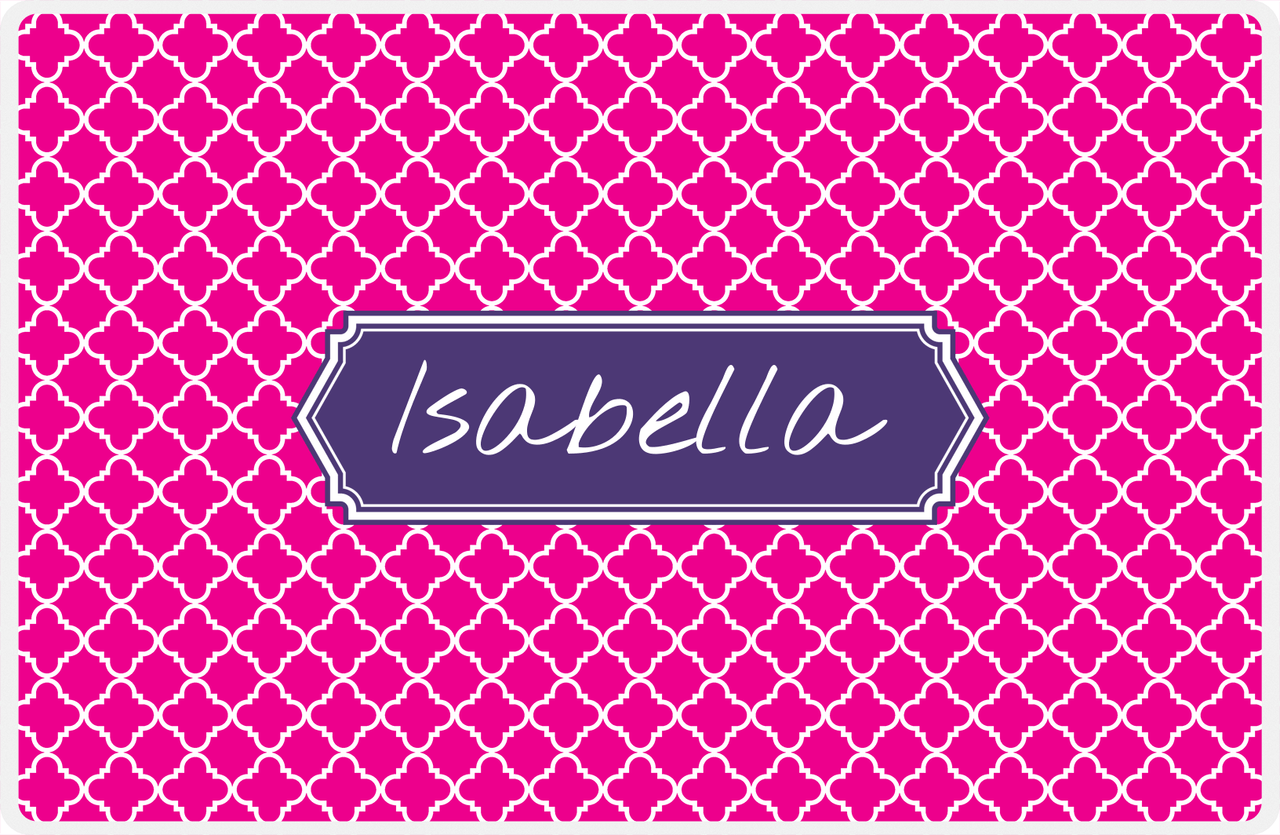 Personalized Quatrefoil Placemat - Hot Pink and White - Indigo Decorative Rectangle Frame -  View