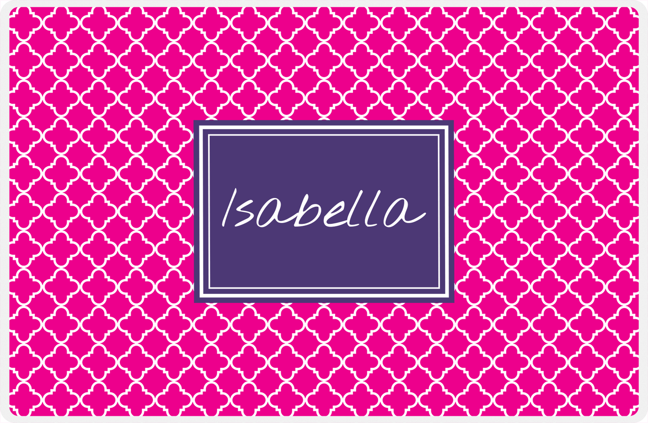 Personalized Quatrefoil Placemat - Hot Pink and White - Indigo Rectangle Frame -  View