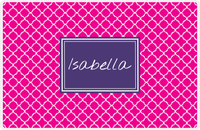 Thumbnail for Personalized Quatrefoil Placemat - Hot Pink and White - Indigo Rectangle Frame -  View