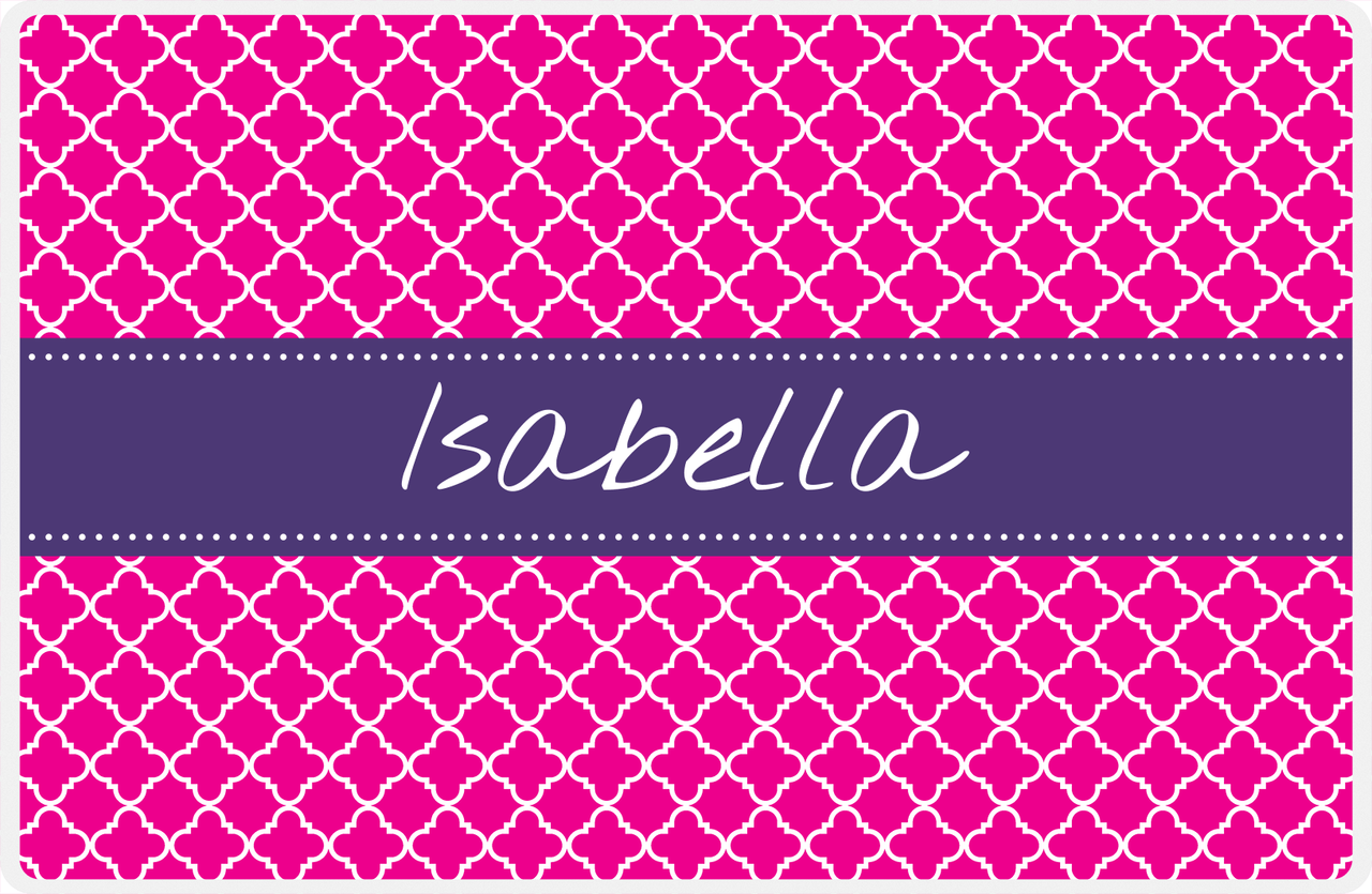 Personalized Quatrefoil Placemat - Hot Pink and White - Indigo Ribbon Frame -  View