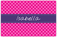 Thumbnail for Personalized Quatrefoil Placemat - Hot Pink and White - Indigo Ribbon Frame -  View
