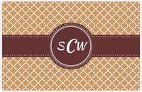 Thumbnail for Personalized Quatrefoil Placemat - Light Brown and Champagne - Brown Circle Frame With Ribbon -  View