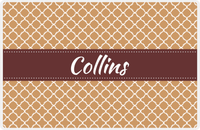 Thumbnail for Personalized Quatrefoil Placemat - Light Brown and Champagne - Brown Ribbon Frame -  View