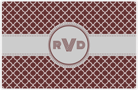 Thumbnail for Personalized Quatrefoil Placemat - Brown and White - Light Grey Circle Frame With Ribbon -  View