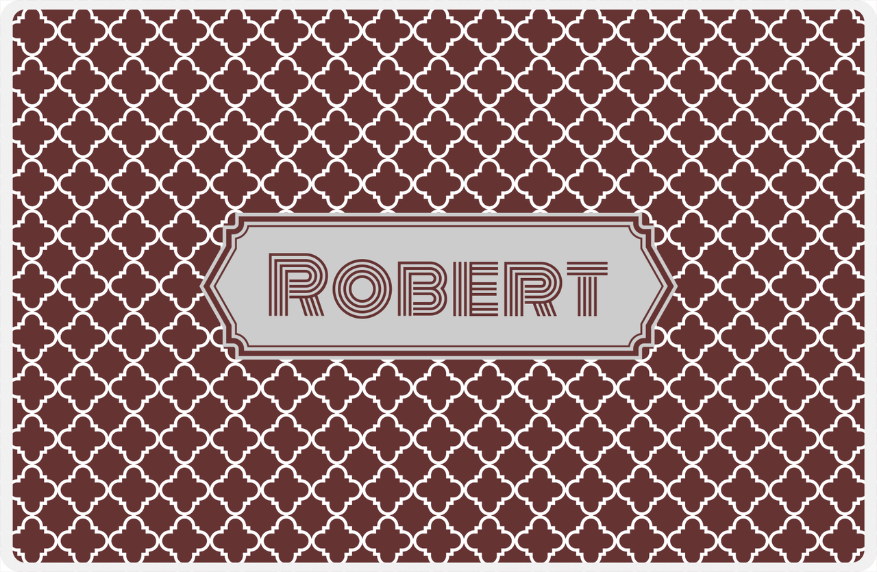 Personalized Quatrefoil Placemat - Brown and White - Light Grey Decorative Rectangle Frame -  View