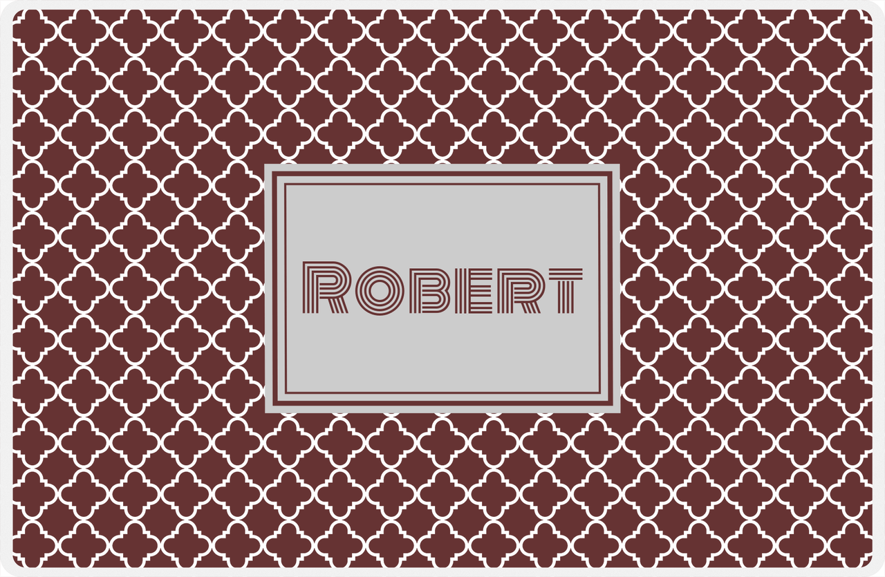 Personalized Quatrefoil Placemat - Brown and White - Light Grey Rectangle Frame -  View
