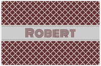 Thumbnail for Personalized Quatrefoil Placemat - Brown and White - Light Grey Ribbon Frame -  View