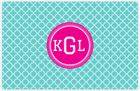 Thumbnail for Personalized Quatrefoil Placemat - Viking Blue and White - Hot Pink Circle Frame -  View