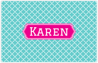Thumbnail for Personalized Quatrefoil Placemat - Viking Blue and White - Hot Pink Decorative Rectangle Frame -  View