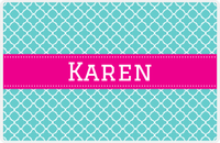 Thumbnail for Personalized Quatrefoil Placemat - Viking Blue and White - Hot Pink Ribbon Frame -  View