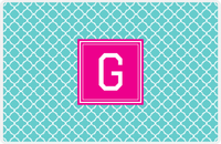 Thumbnail for Personalized Quatrefoil Placemat - Viking Blue and White - Hot Pink Square Frame -  View