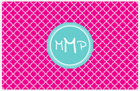 Thumbnail for Personalized Quatrefoil Placemat - Hot Pink and White - Viking Blue Circle Frame -  View