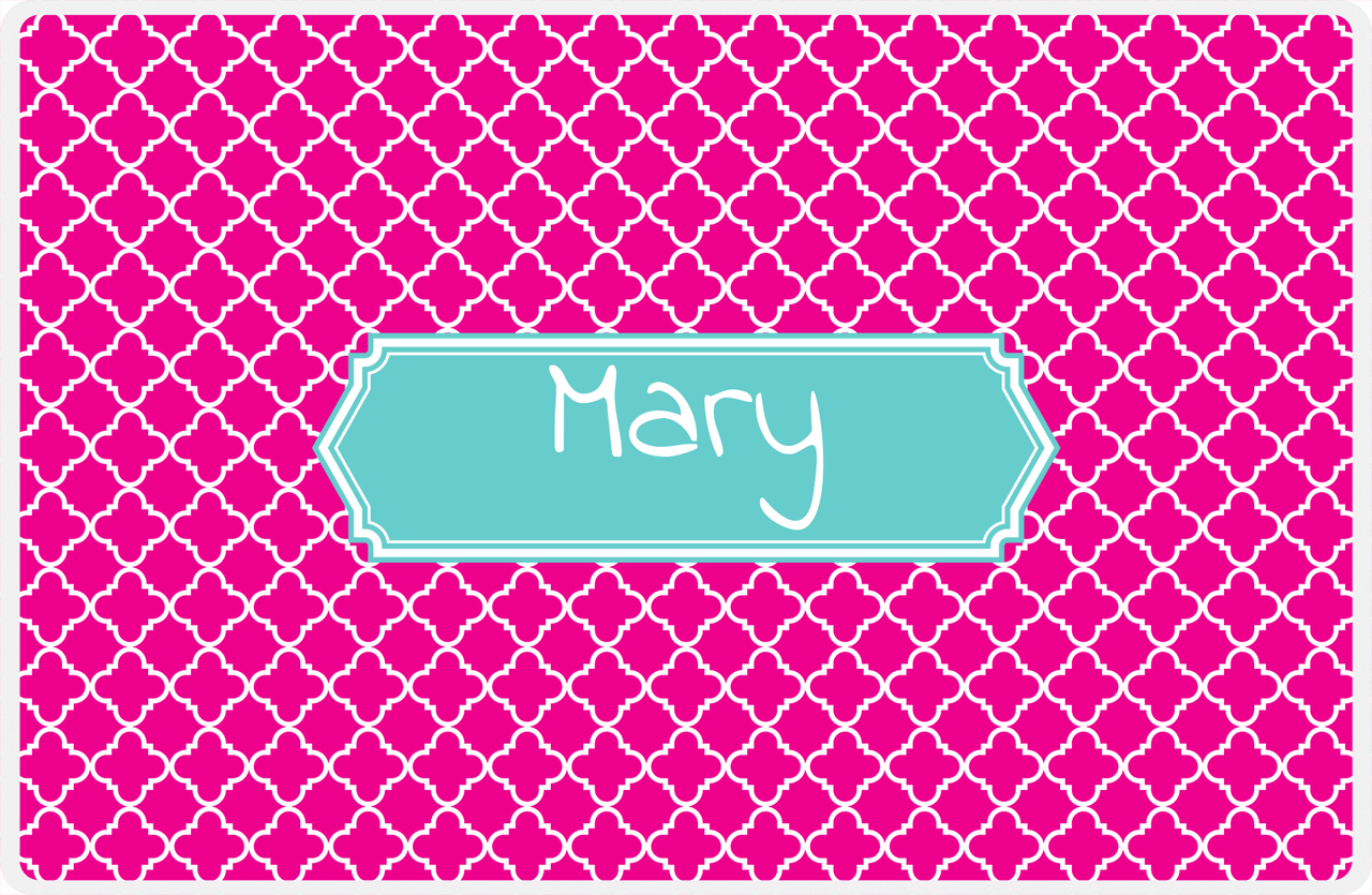 Personalized Quatrefoil Placemat - Hot Pink and White - Viking Blue Decorative Rectangle Frame -  View