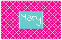 Thumbnail for Personalized Quatrefoil Placemat - Hot Pink and White - Viking Blue Rectangle Frame -  View
