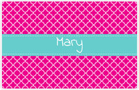 Thumbnail for Personalized Quatrefoil Placemat - Hot Pink and White - Viking Blue Ribbon Frame -  View