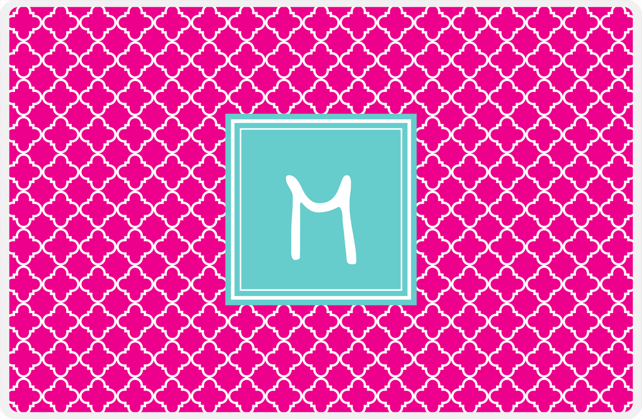 Personalized Quatrefoil Placemat - Hot Pink and White - Viking Blue Square Frame -  View