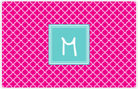 Thumbnail for Personalized Quatrefoil Placemat - Hot Pink and White - Viking Blue Square Frame -  View