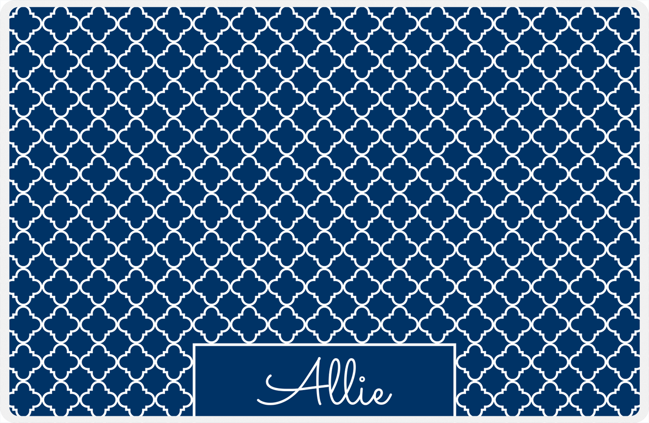 Personalized Quatrefoil Placemat - Navy Blue and White -  View